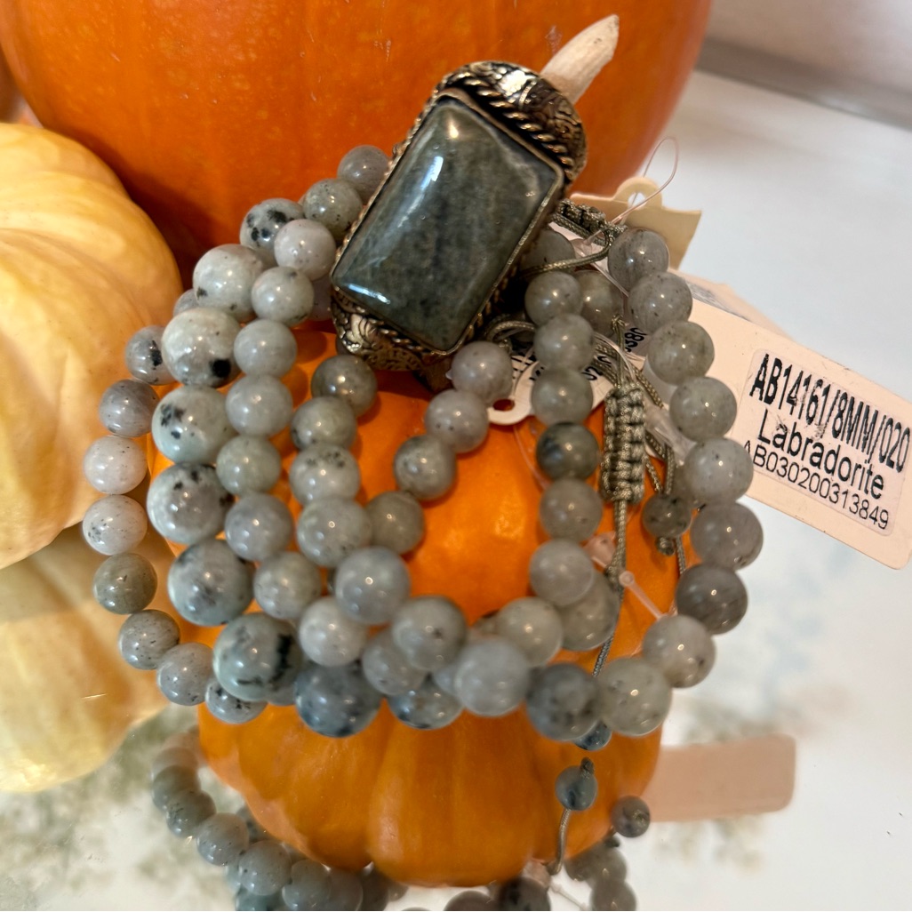 Gray Beaded Bracelet With Stone Accent